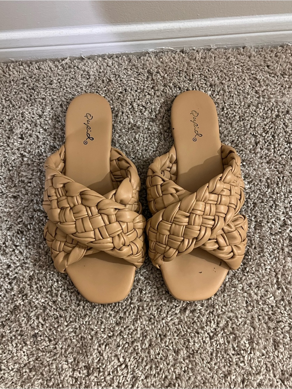 Qupid Braided Tan Slide Mules